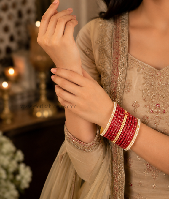 Red Rose Glass Bridal Bangle Set